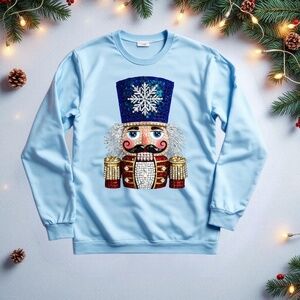 Christmas T-shirt Faux Rhinestone Nutcracker Sparkle Effect S M L XL Blue